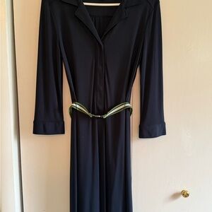 LOFT Blue Notched Collar Long Sleeve Dress